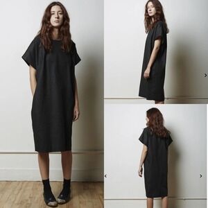 La Garconne Moderne Women's M Portrait Dress Linen Blend Charcoal Gray